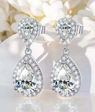 4.17Cttw Pear Cut Moissanite Drop Earrings - Ornalux