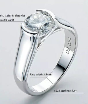 2Ct Moissanite Diamond Solitaire Ring - Ornalux
