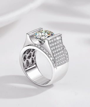 Real Silver Men's Moissanite Ring 4Ct Hip Hop Jewelry - Ornalux