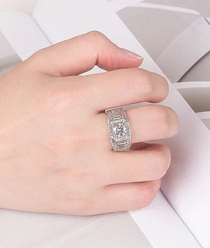 Men's Sterling Silver Moissanite Wedding Ring - GRA Certified - Ornalux