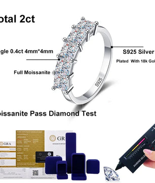 2Cttw D Color Princess Cut Moissanite Diamond Ring - Ornalux