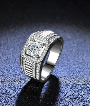 Men's Sterling Silver Moissanite Wedding Ring - GRA Certified - Ornalux