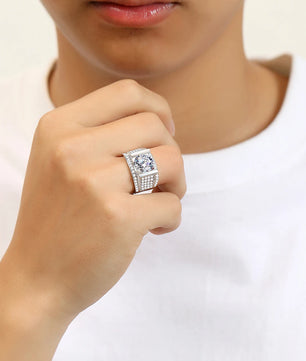 Real Silver Men's Moissanite Ring 4Ct Hip Hop Jewelry - Ornalux