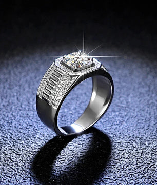 Men's Sterling Silver Moissanite Wedding Ring - GRA Certified - Ornalux