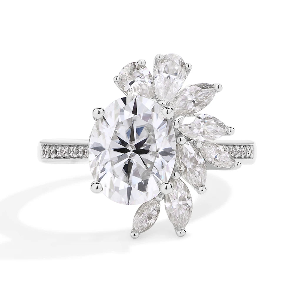 3.0ct Oval Cut Moissanite Halo Engagement Ring - Ornalux