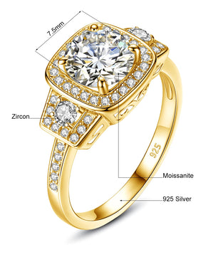 1.5Ct D Color Moissanite Ring - Gold Plated Jewelry - Ornalux