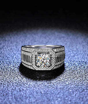 Men's Sterling Silver Moissanite Wedding Ring - GRA Certified - Ornalux