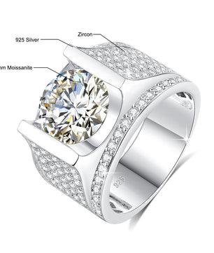 Real Silver Men's Moissanite Ring 4Ct Hip Hop Jewelry - Ornalux