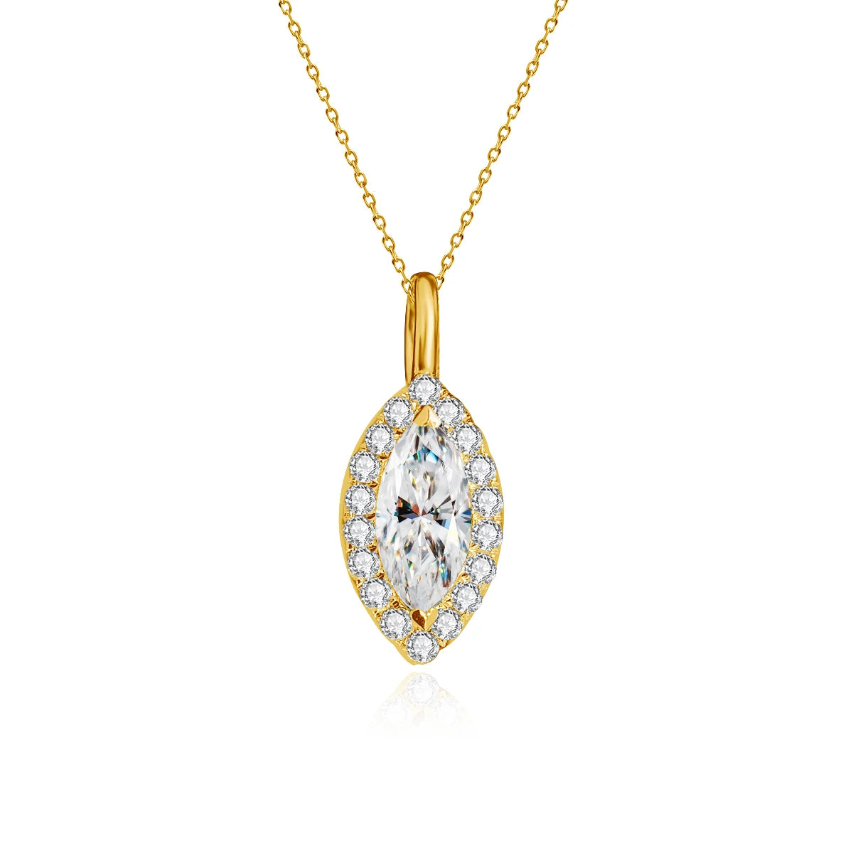 1Ct Marquise Moissanite Necklace Yellow Gold Pendant - Ornalux